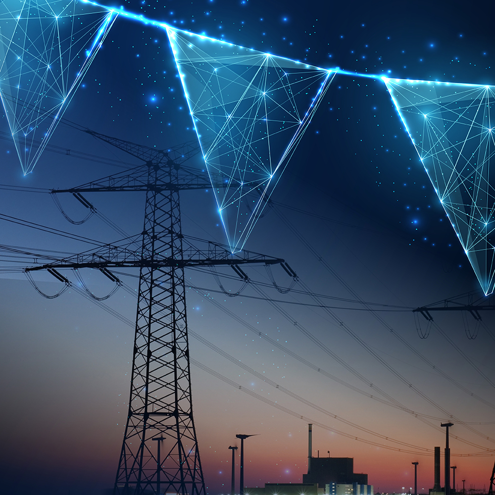 Das Bild zeigt den TBF SMART POWER mit Wimpeln darüber gelegt im typisch blauen Polygon-Stil von TBF.